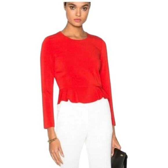 A.L.C. Women's Ann Top Size 6 Cherry Red Crepe Peplum Back Zipper - Picture 1 of 12